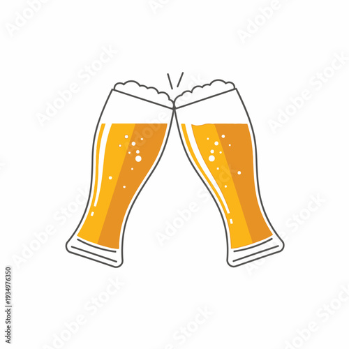 Two glasses of beer clinking in a toast, celebration, cheers, party, pub, bar, beverage, alcohol