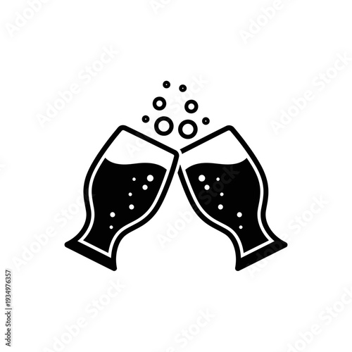 Two glasses of beer clinking together with bubbles rising, celebrating a toast.