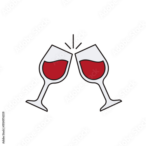 Two glasses of red wine clinking for a toast, celebration, cheers, party, alcohol, drink