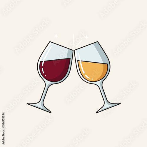Two glasses of wine, red and white, clinking in a toast, celebration, party, cheers