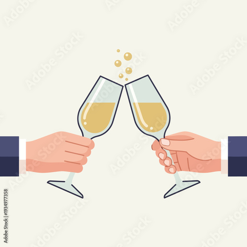 Two hands clinking champagne glasses in a toast, celebration, success, party, cheers