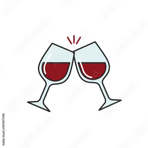 Two wine glasses clinking in a toast, celebrating a special occasion with red wine.