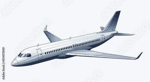 Commercial Airplane in Flight Mode Isolated on White Background.