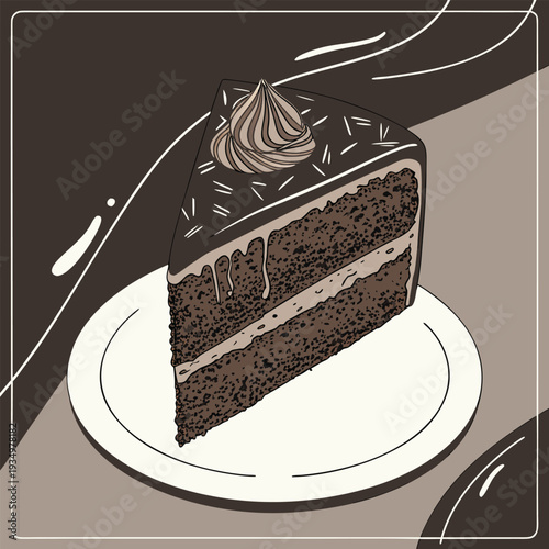 Chocolate Cake Slice with Rich Ganache Close Up