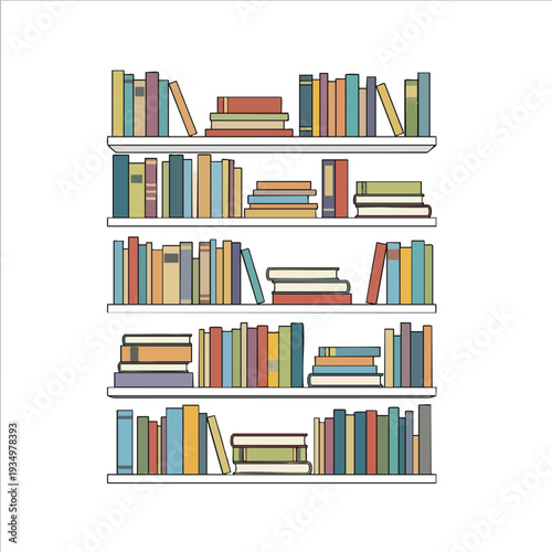 Modern Bookshelf Filled with Colorful Books for Home or Office Decor