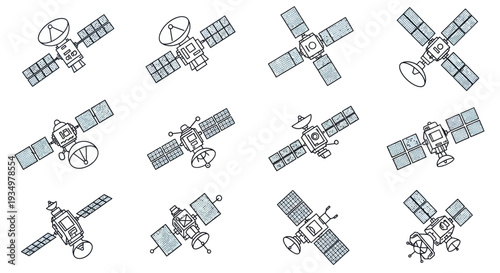 Collection of Satellite Illustrations in Various Configurations.