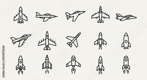 Collection of Simple Line Drawings of Various Aircraft and Spacecraft.