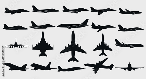 Collection of Various Airplane Silhouettes Against a Plain Background.