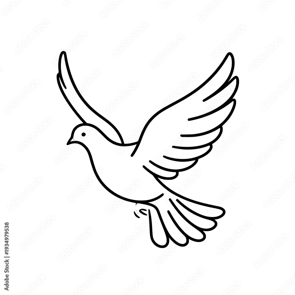Obraz premium Simple line drawing of a dove in flight with outstretched wings.