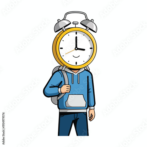 Creative Illustration of a Person with a Unique Clock Head in a Casual Outfit