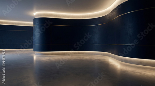 Luxury Abstract Architectural Curve with Gold Accent on Dark Navy Background