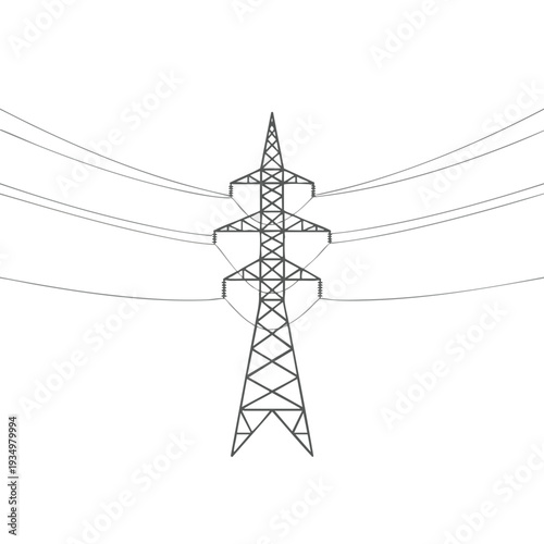 High Voltage Power Transmission Tower with Power Lines in a Clear Sky