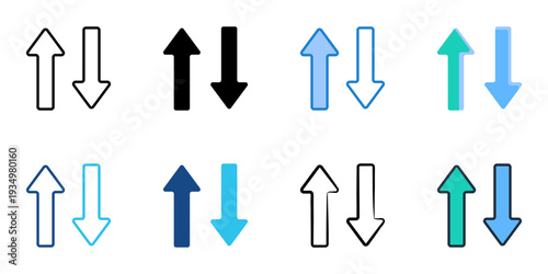 Sorting icons set multiple style collection. Editable stroke 
