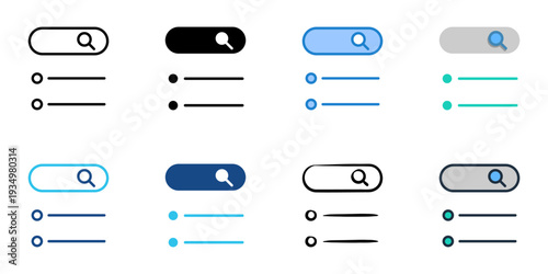 Search results icons set multiple style collection. Editable stroke 

