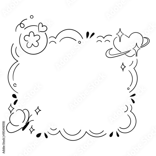 Cloud shaped frame for text; black outline frame.