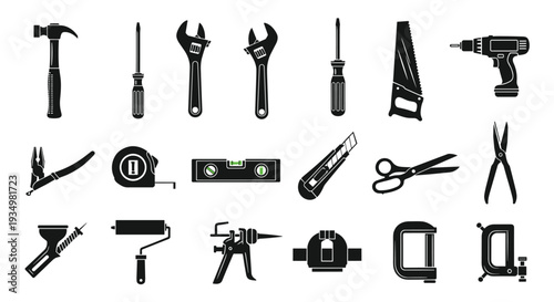 Collection of various hand tools and equipment for construction and repair, Generative AI