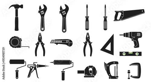 Collection of various hand tools and equipment for construction and diy projects, Generative AI