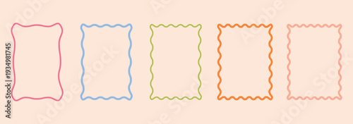 Set of colorful round and oval, rectangular and square, arch shapes with curvy edges. Cute geometric forms with scalloped borders. Empty textboxes, stickers, tags or labels. Vector flat illustration