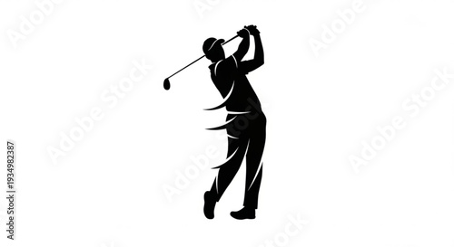 Golfer in motion swinging club silhouette black and white