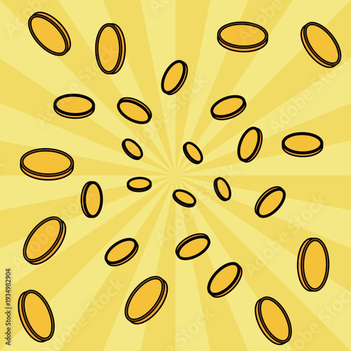 集中線と舞い散る金貨のキラキラ背景素材