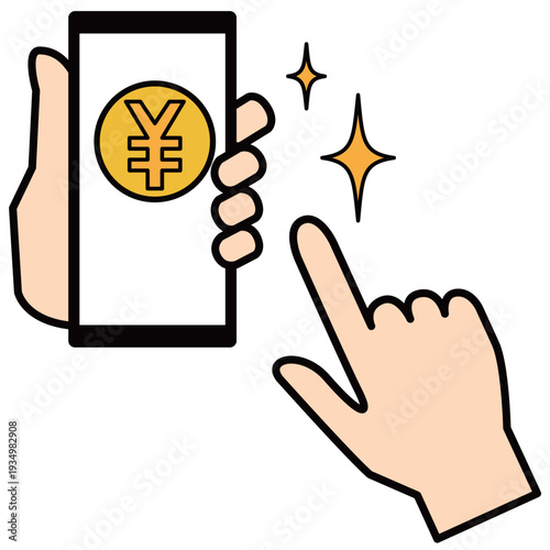 スマホ決済・電子マネーを扱う手元のイラスト素材