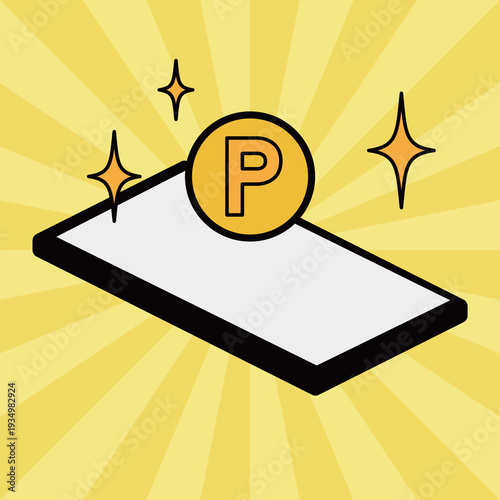 集中線背景とスマートフォン・ポイントコインのポイ活イメージ