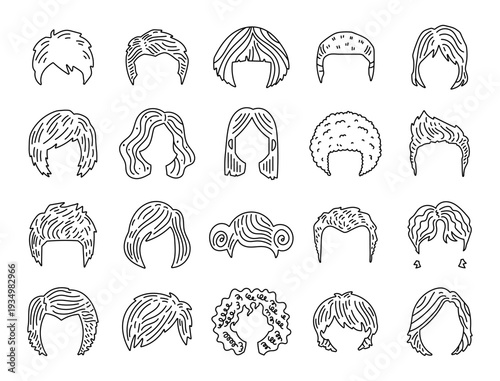 Modern hairstyle set in outline line art featuring diverse cuts in salon barber fashion perfect for your illustration and creative designs projects