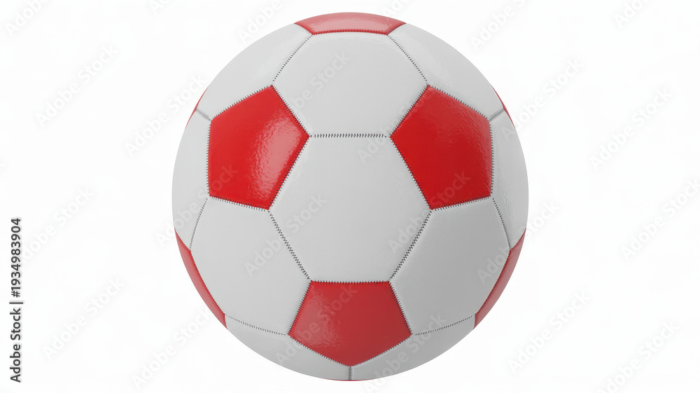 Fototapeta premium Red and white soccer ball on white background sports