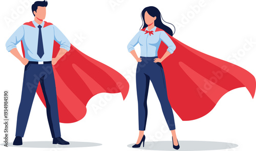 Superhero Couple in Red Capes for Heroic Illustration and Character Design