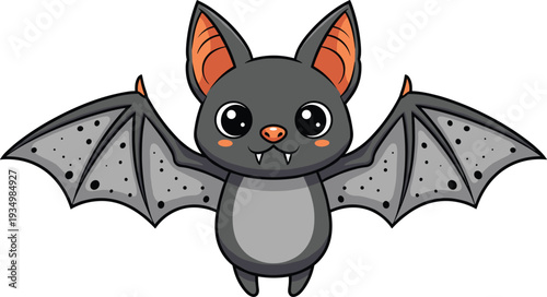 Cute Cartoon Bat with Spread Wings and Friendly Expression for Halloween and Animal Designs