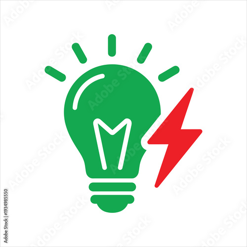 Vector of light bulb and lightning. Symbol of invention idea.