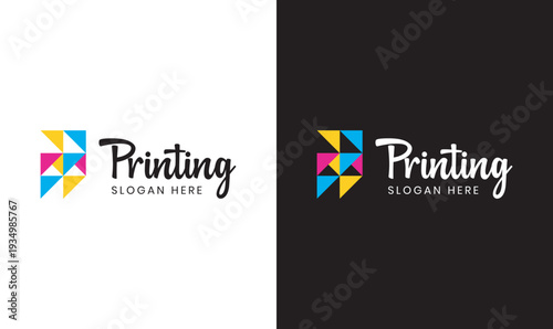Modern Printing Logo Design with Colorful Geometric Icon and Clean Typography.