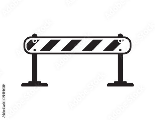 Portable industrial safety barrier stand for road construction warning and restricted work zone protection icon