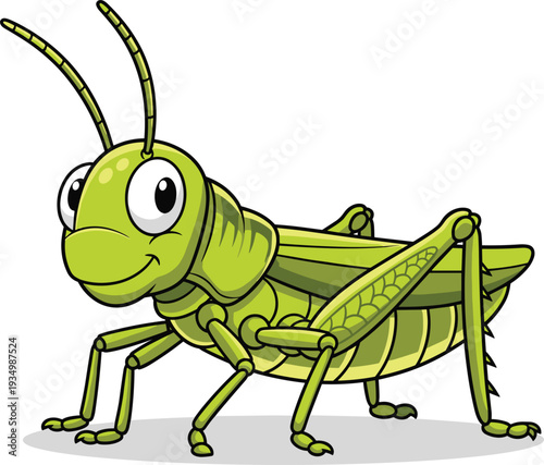 Cartoon Grasshopper with Big Eyes and Friendly Expression for Nature, Insect, and Kids Designs