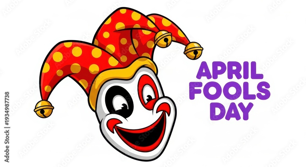 Naklejka premium April fools day illustration with a smiling jester on white background