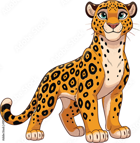Cartoon Leopard with Spots and Friendly Expression for Animal, Wildlife, and Jungle Designs