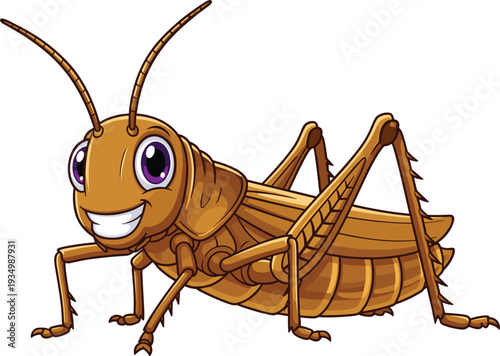 Cartoon Grasshopper with Big Eyes and Smiling Expression for Nature, Insect, and Kids Designs"