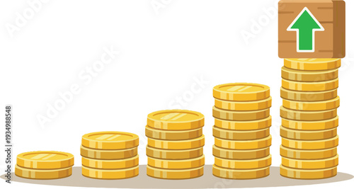 Dynamic illustration symbolizing continuous financial growth, escalating investments, and increasing profit, representing successful wealth accumulation and economic progress over time