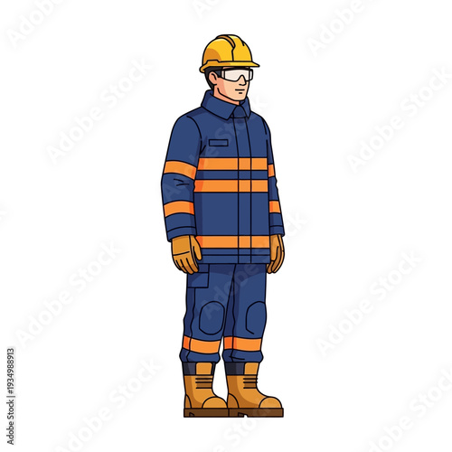 Firefighter in Protective Uniform with Helmet and Goggles, Ready for Duty