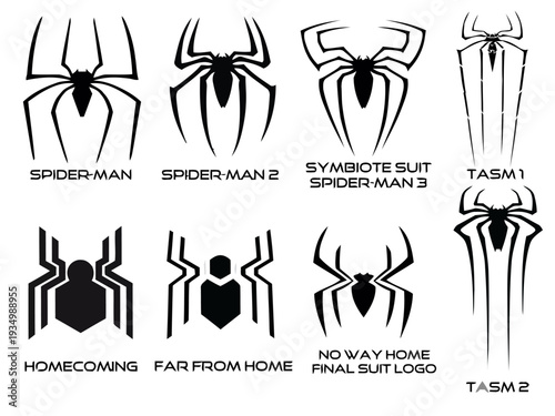 Set of 8 Spider-Man superhero icons vector