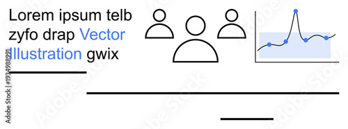 Team collaboration, data analytics, business strategy, reporting, performance tracking, workflow management. Minimal icons of three people and a line graph concept. Data analytics and business
