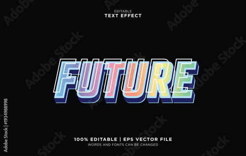 Editable vector text effect with colorful FUTURE word on black background
