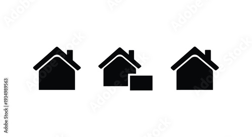 Black vector graphic illustration set featuring minimalist home icons for navigation or real estate representation