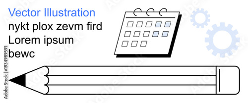 Business planning, productivity, scheduling, organization, workflow, education. A calendar, pencil and gear icons together. Productivity and scheduling concept