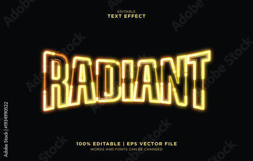 Editable vector text effect with radiant yellow glow on black background for design