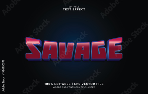 Editable vector text effect with Savage word in editable EPS vector file for editable designs