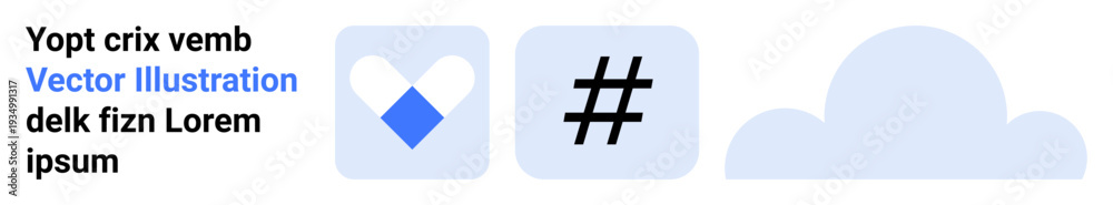 Fototapeta premium Blue diamond icon, bold metadata tag, cloud shape in light tones. Ideal for branding, technology, communication, networking, innovation social media web design. Suits simple landing page