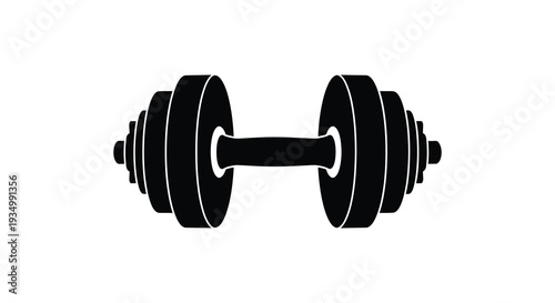 A stark black silhouette of a standard barbell with weight plates on each side silhouette high quality professional
