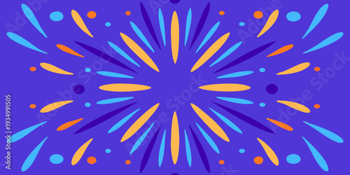 Abstract burst of colorful shapes radiating from a central point