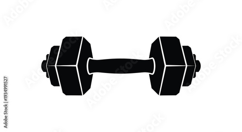 A striking black dumbbell graphic centered on a white background presenting a bold silhouette high quality professional detailed